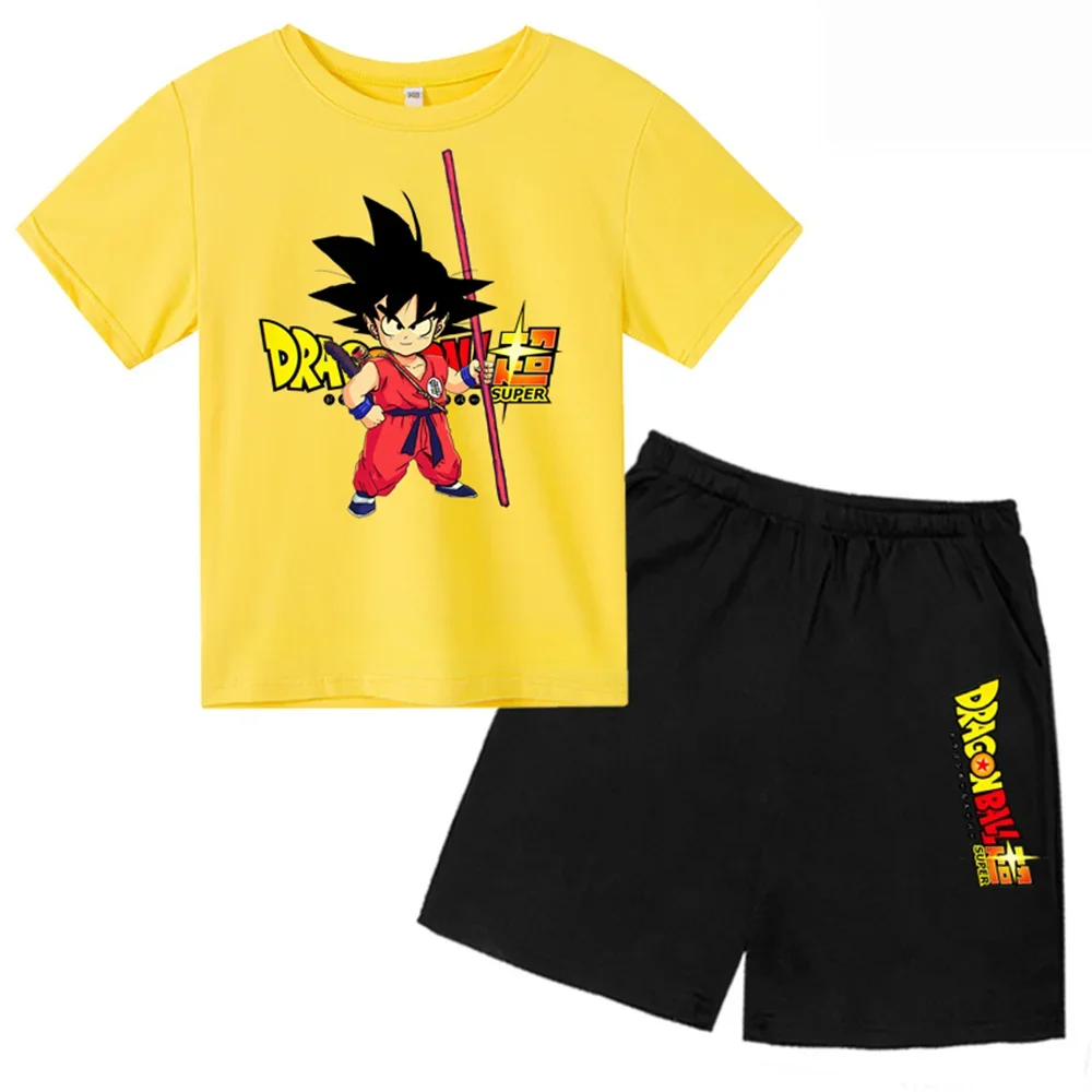 Dragon Ball T-Shirt 2pcs Set Pirate King Boys Girls Teenager Summer Short Sleeve Children Casual Tops Tee Shirt Set Kid Clothes 3