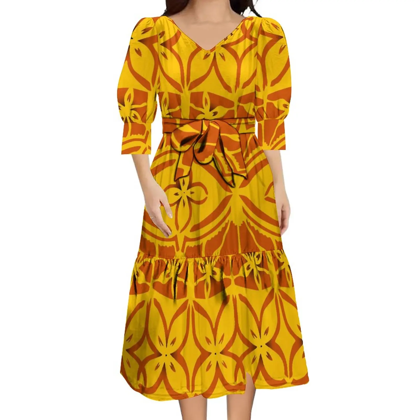 

Summer Short Casual Evening Party Dress Women Polynesian Custom Women's Puletasi Women's Dress Vintage Art Pattern