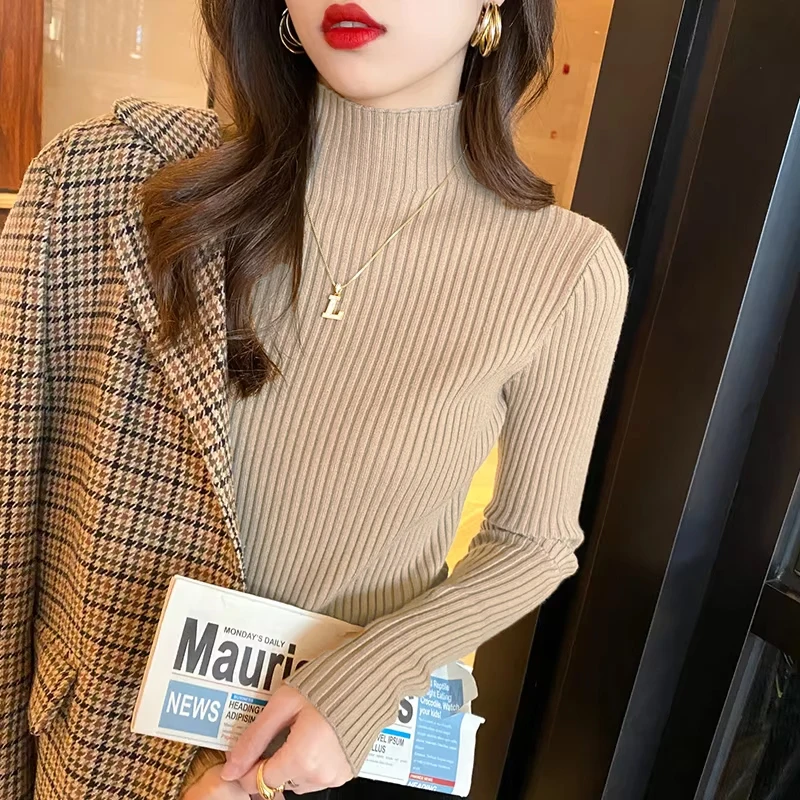 Winter Long Sleeve Mock Neck Knitted Women Sweater Pullover Slim Knit Sweater Women Tops Blusas Mujer De Moda 2024 Blusa J995 - Image 4