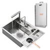Multifunctional Black Concealed Kitchen Sink with Lid Stainless Steel Bar Built-In Vegetable Sink with Cup Wash Middle Downspout 2