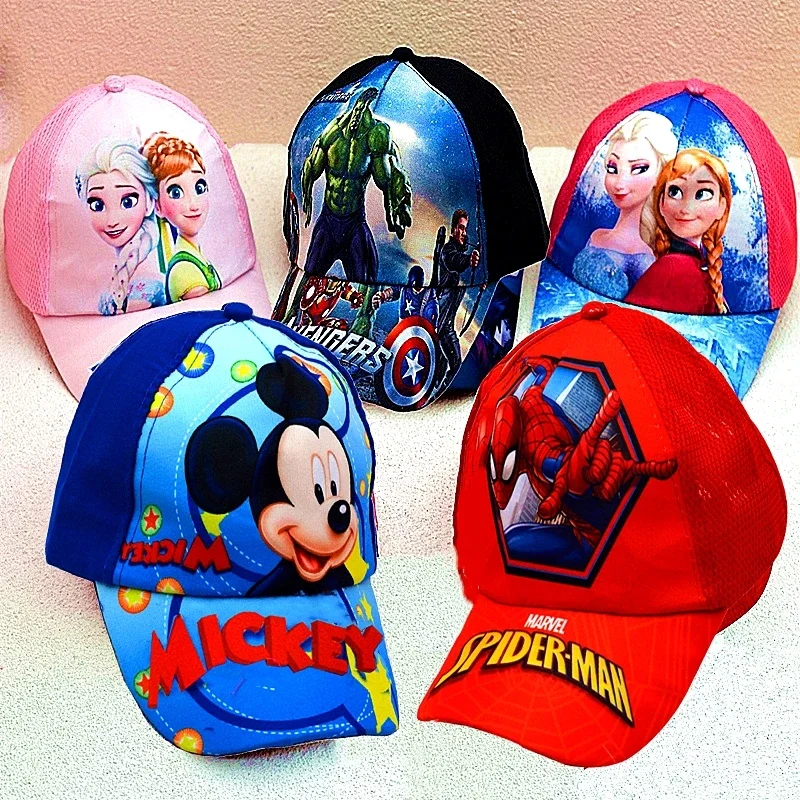 Nuovo Anime Disney Frozen Princess Mickey Minnie Mouse Kids Brand Hat Boy Girl Travel Spiderman Baby Caps Figure Gifts Toys 2-8Y