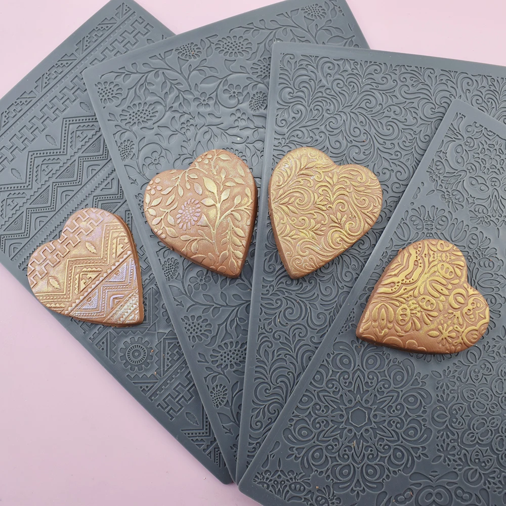 4pcs Polymer Clay Texture Emboss Mat Mandala Flower Vine Pattern Pottery Polymer Clay Cutter Jewelry Impression Tool Art Hobby polymer clay tools pottery tools clay sculpting tools pottery sculpting tools clay craft tool