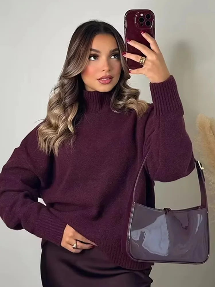HH Women Elegant Solid Knitted Pullover Long Sleeve Turtleneck Sweater Autumn Winter Loose Casual Maternity Outfit Sweaters