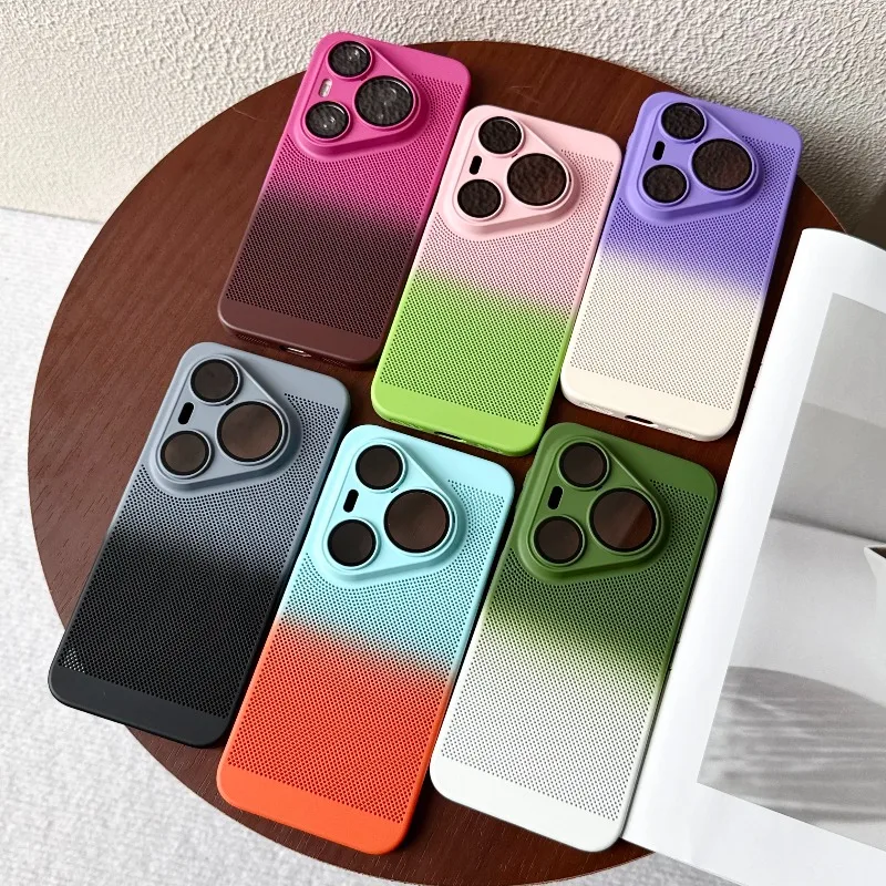 Gradient Dual-Color Shockproof Heat Dissipation Phone Case with Lens Protection Film