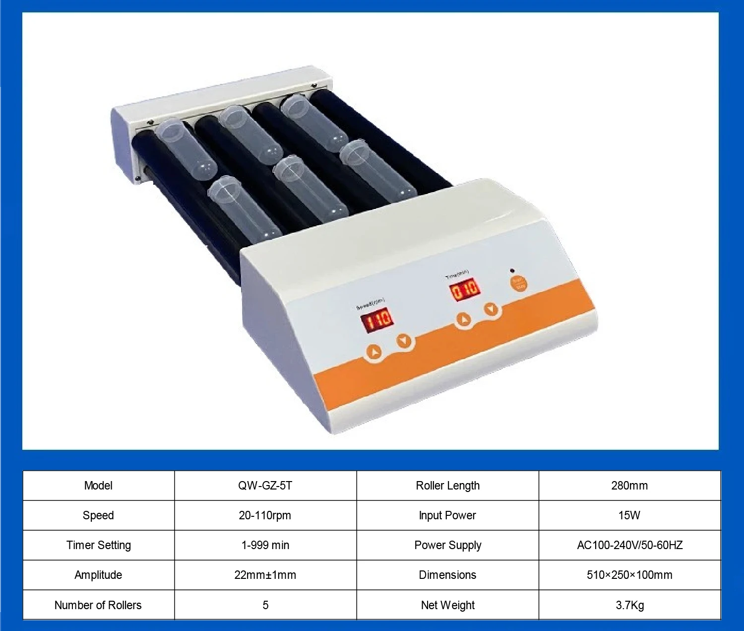 Tube Roller Mixer Multi Tube Rotator Adjustable Speed Digital Blood Sample Mixer