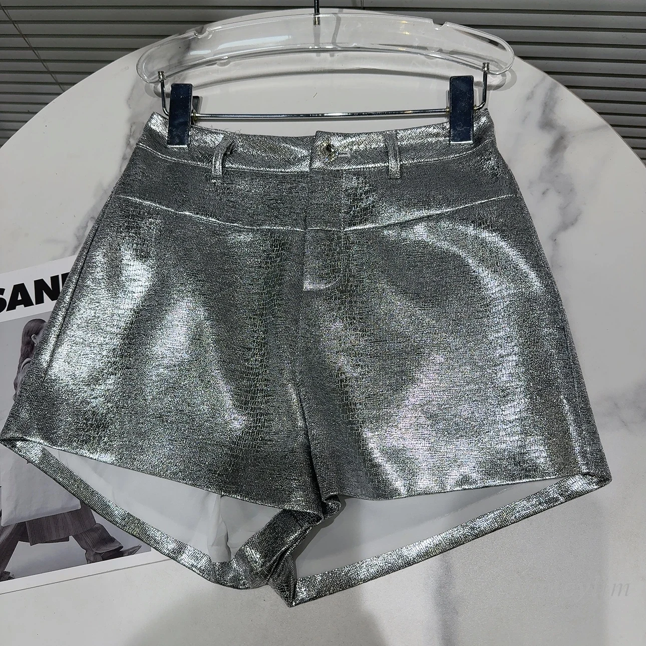 2024 Summer New Catwalk Socialite Rhinestone Buckle Snakeskin Coated Fabric Hot Girl Short Shorts for Women Y2K Shorts