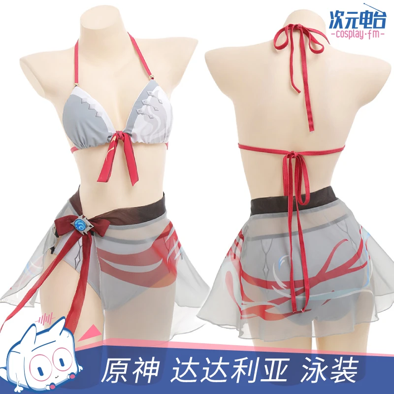 

Game Genshin Impact Tartaglia Swimsuit Halter Two-Piece Bikini Set Cosplay Women Swimming Suit Bathing Suit Beach Spa Outfit