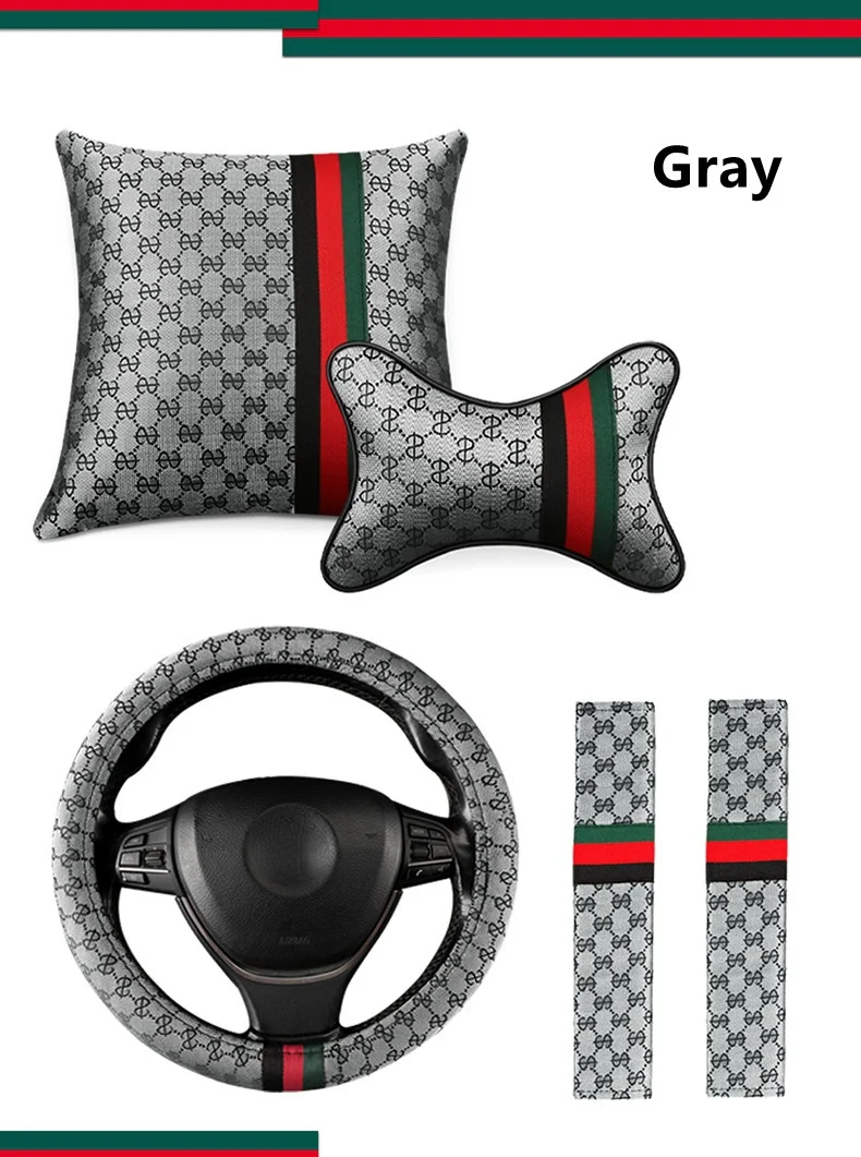 2022 Fashion Brand Car Seat Cover Set Car Lumbar Pillow Car Neck Pillow  Auto Seat Belt Cover Car Headrest Steering Wheel Cover - AliExpress