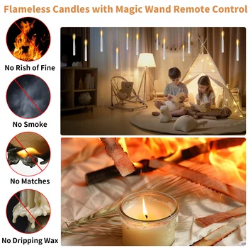 12Pc LED Floating Candles With Magic Wand Timer Flameless Flying Candle Flickering Burning Candles For Wedding Holiday Decor New 2