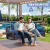 3 Seat Porch Swing, Wicker Patio Swing with Cup Holders & 3 Back Cushions, Yard Swing with Chains for Deck Garden Backyard 5