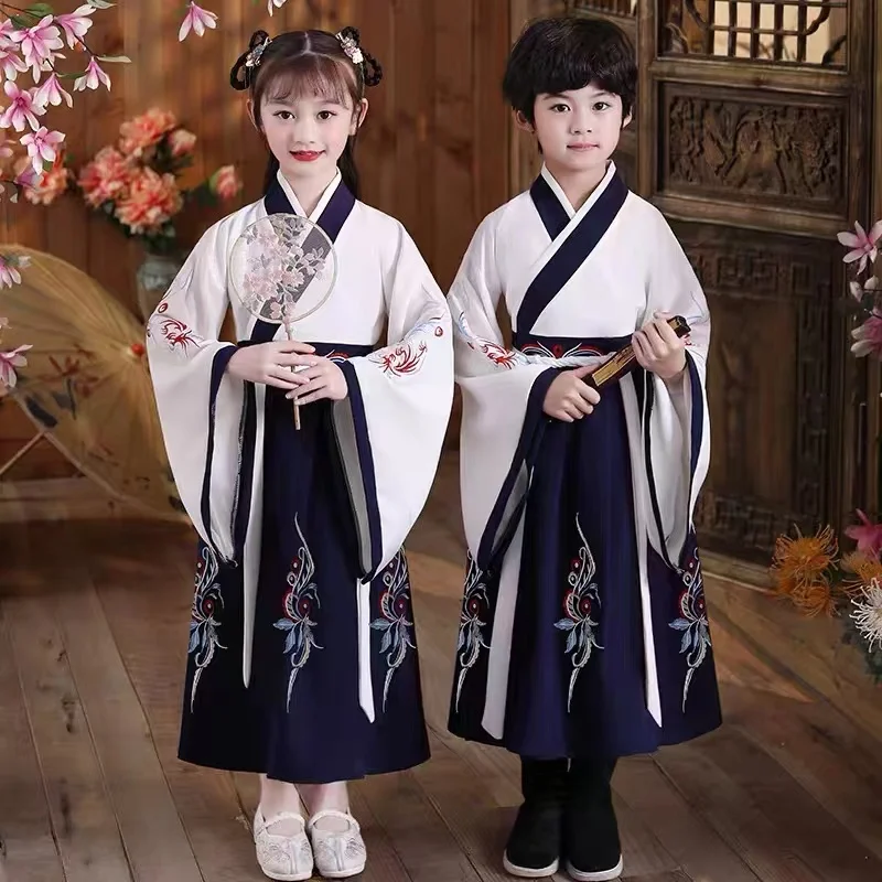 

2023NEW Chinese Traditional Hanfu For Kids Boys Girl Tang Suit New Year Outfit Confucius Institute Performance Show