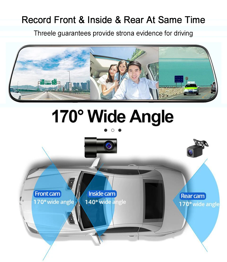 S309cf48add4244f1b6f869509d1f934eZ 3 Channels Mirror Camera WiFi Car Video Recorder Rearview mirror Dash Cam Front and Inside with Rear Camera Mirror DVR Black Box