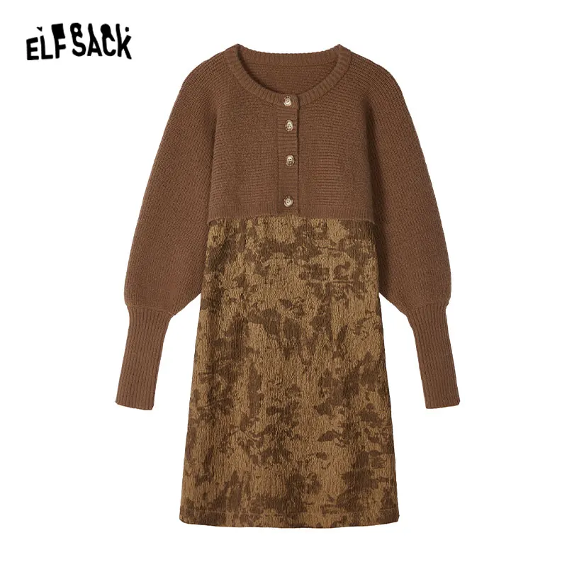 ELFSACK Two Piece Suit Knit Tops Slip Dress Women 2023 Autumn/Winter Long Sleeve Elegant Dresses