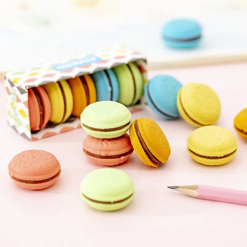 Children Eraser Macaron Colored Sandwich Biscuit Eraser 10pcs Pencil Eraser Biscuit Eraser