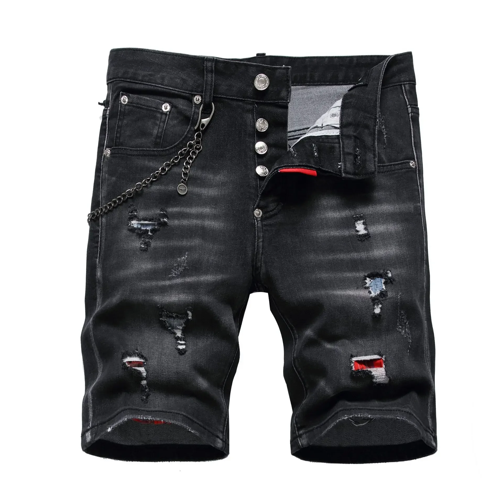 

2024 Mens Ripped Jeans Luxury Brands Male Street Slim Fit Jeans Quality Summer Classic Denim Shorts Men Black Jeans Size 60