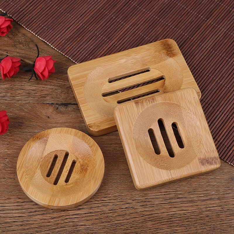 1PC Natural Wooden Bamboo Soap Dish Wooden Soap Tray Holder Storage Soap Rack Plate Box Container for Bath Shower Plate Bathroom