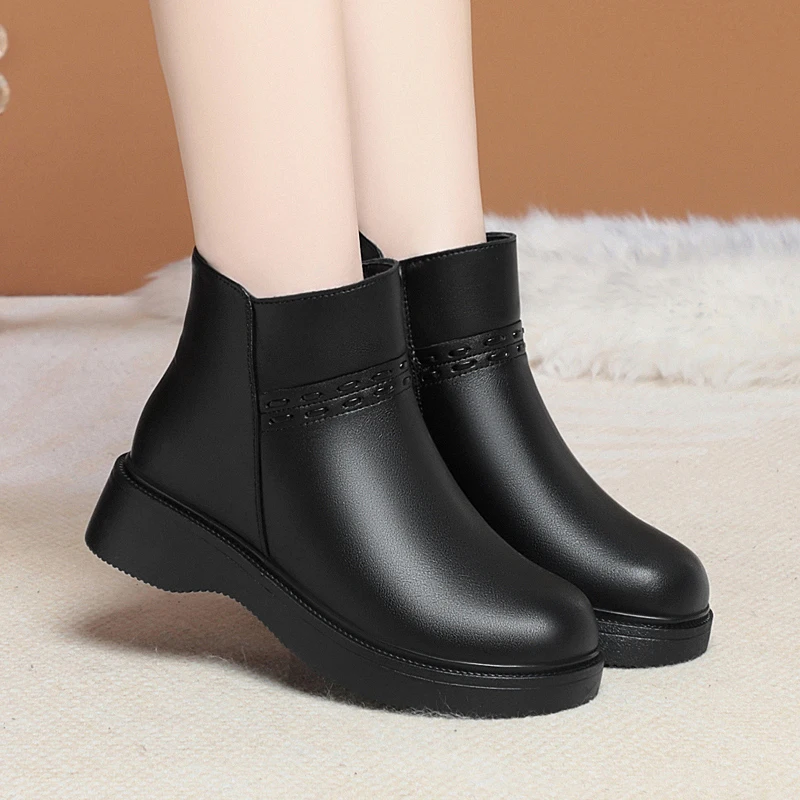 DIMANYU Women's Marten Boots Genuine Leather 2024 Winter New Large Non slip Women's Boots Natural Wool Women's Ankle Boots