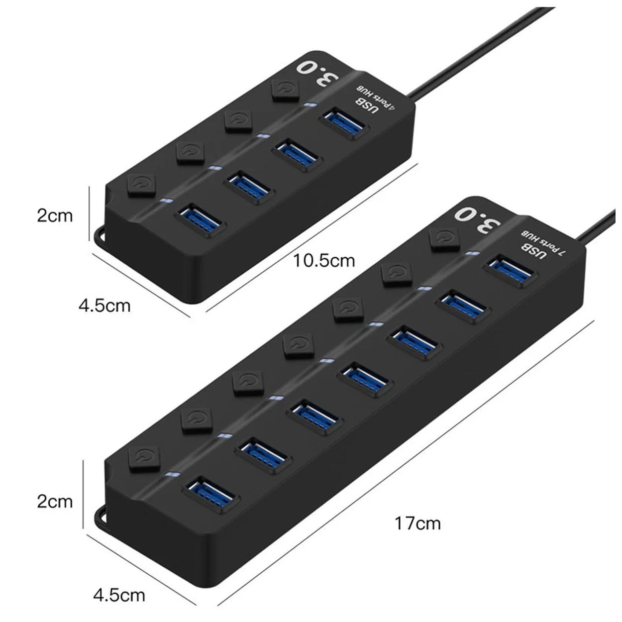Hannord USB 허브 4/7 포트 5Gbps USB 스플리터, 데이터 전송 독 스테이션, 개별 스위치 LED 표시기, PC 노트북용, USB3.0