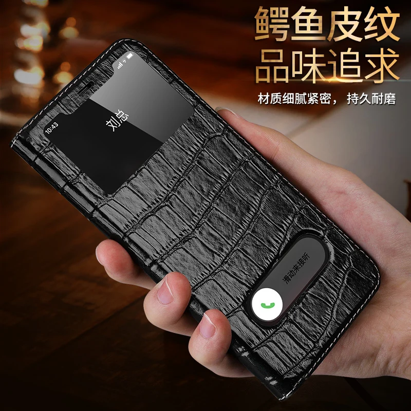 

Новинка Чехол-книжка из натуральной кожи для iPhone 11 Pro Max 5,8 6,1 с окошком для просмотра магнитный чехол-подставка для телефона с крокодиловой текстурой