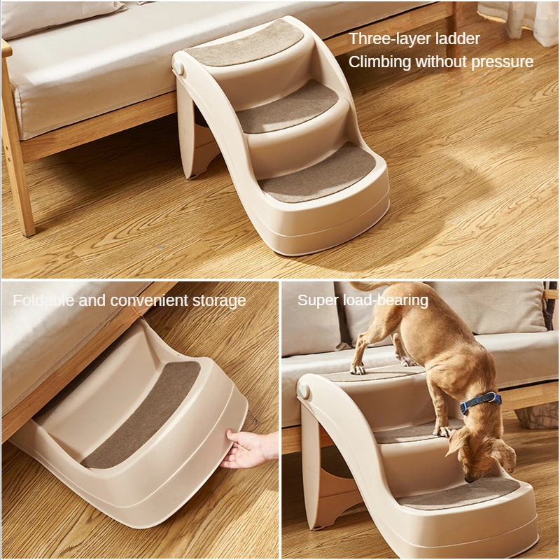Dog Ladder Folding Pet Stairs Steps Bunk Bed Three-Layer Teddy Small Dog Plastic Cat Climber Non-Slip Climbing Ladder