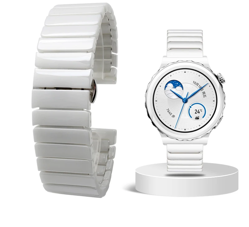 Premium Ceramic Wristband in White and Black for Smart Watches - Stylish Universal Replacement Strap for Men and Women