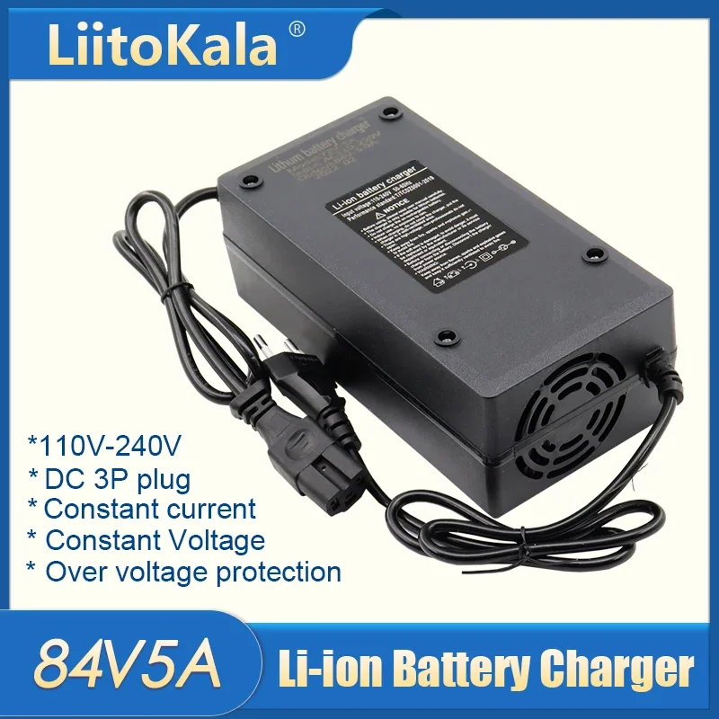

LiitoKala 72V 5A lithium battery charger suitable for 20S 84V ion AC 110-220V smart UE/US plug