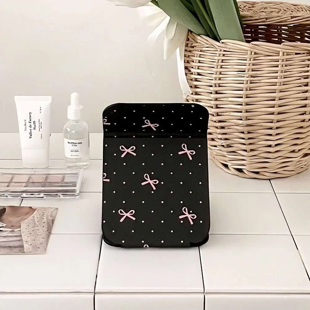 Pu Leather Desktop Stand Mirror Pink Bow Compact Cosmetic Mirror Vanity Mirror Folding Light Weight Fold Makeup Mirror Bedroom