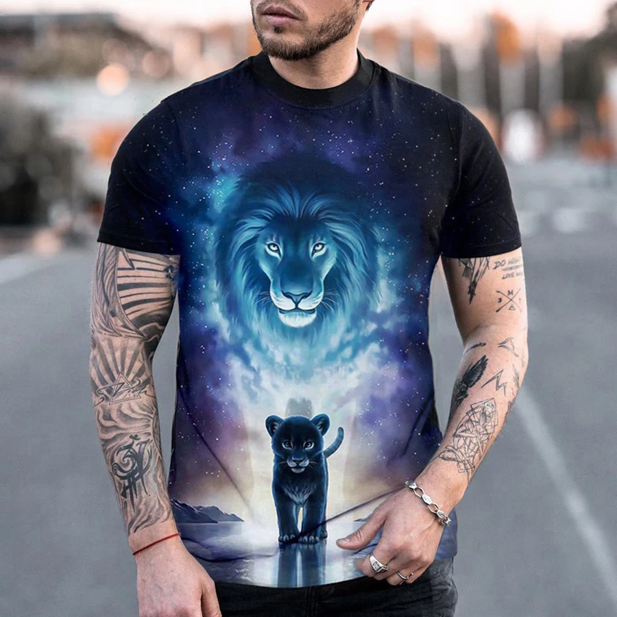 Prairie Overlord Series 3d Printed Lion King Summer Men Sets Short Sleeve o-Shaped Round Neck t-Shirt Leisure  Comfortable Trend