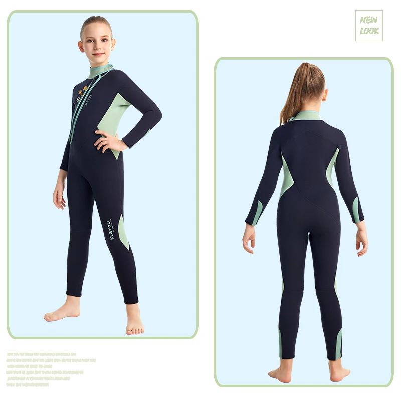 Kids Neoprene Swimsuit for Boys and Girls, Surfing Rash Guards Long Sleeves, Children Wetsuit for Diving, Scuba, Freediving