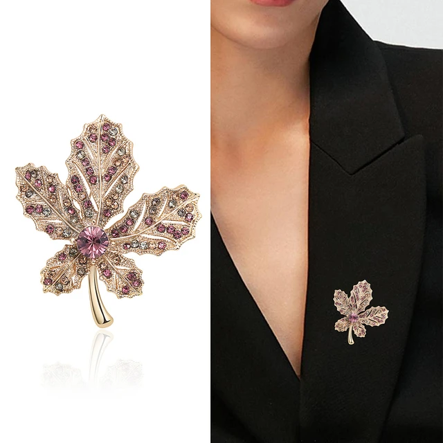 Classic Jewelry Leaf brooches Vintage pins Rhinestone Gold Color Brief  Brooches for Women Coat Accessories Unisex Elegant Pin - AliExpress