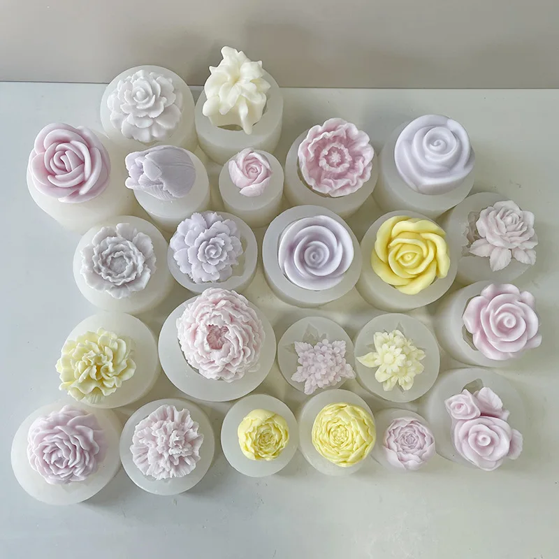 Romantic Rose Flower Candle Making Tool Tulip Resin DIY Soap Silicone Mold Lotus Chocolate Peony Cake Decor Valentine's Day Gift