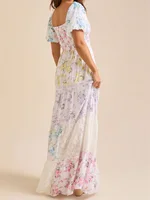 Elegant Floral Print Short Sleeve A-Line Dress with Ruffled Hem for Women Perfect for Cocktail Parties and Streetwear Fashion - Image 2