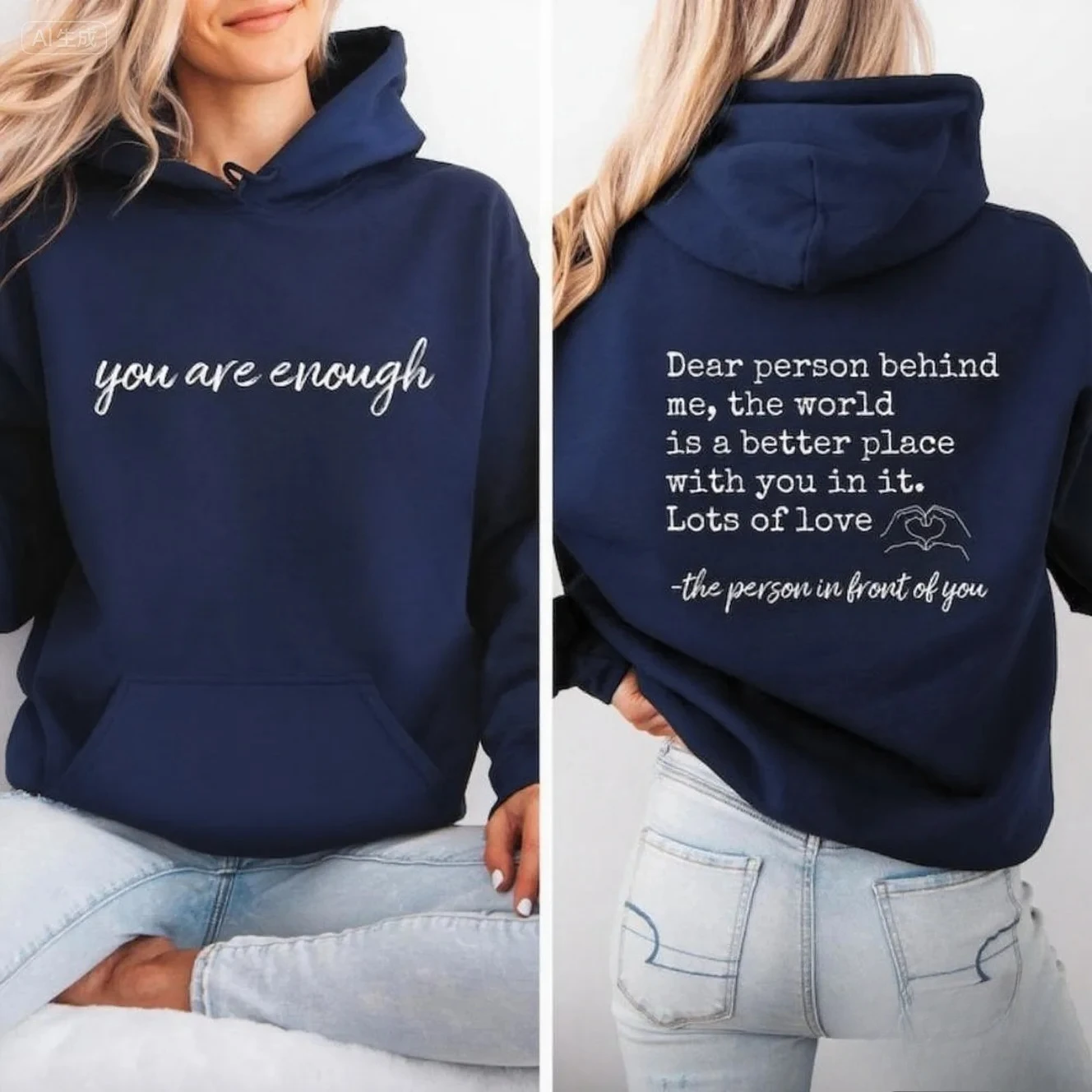 You Are Enough Dear Person Behind Me Two Sided Hoodie Back and Front Hoodie Positivity Sweatshirt Suicide Prevention Sweatshirt