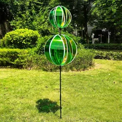 Rainbow Reflective Garden Pinwheels with Rotating Ball and Stakes (Green)