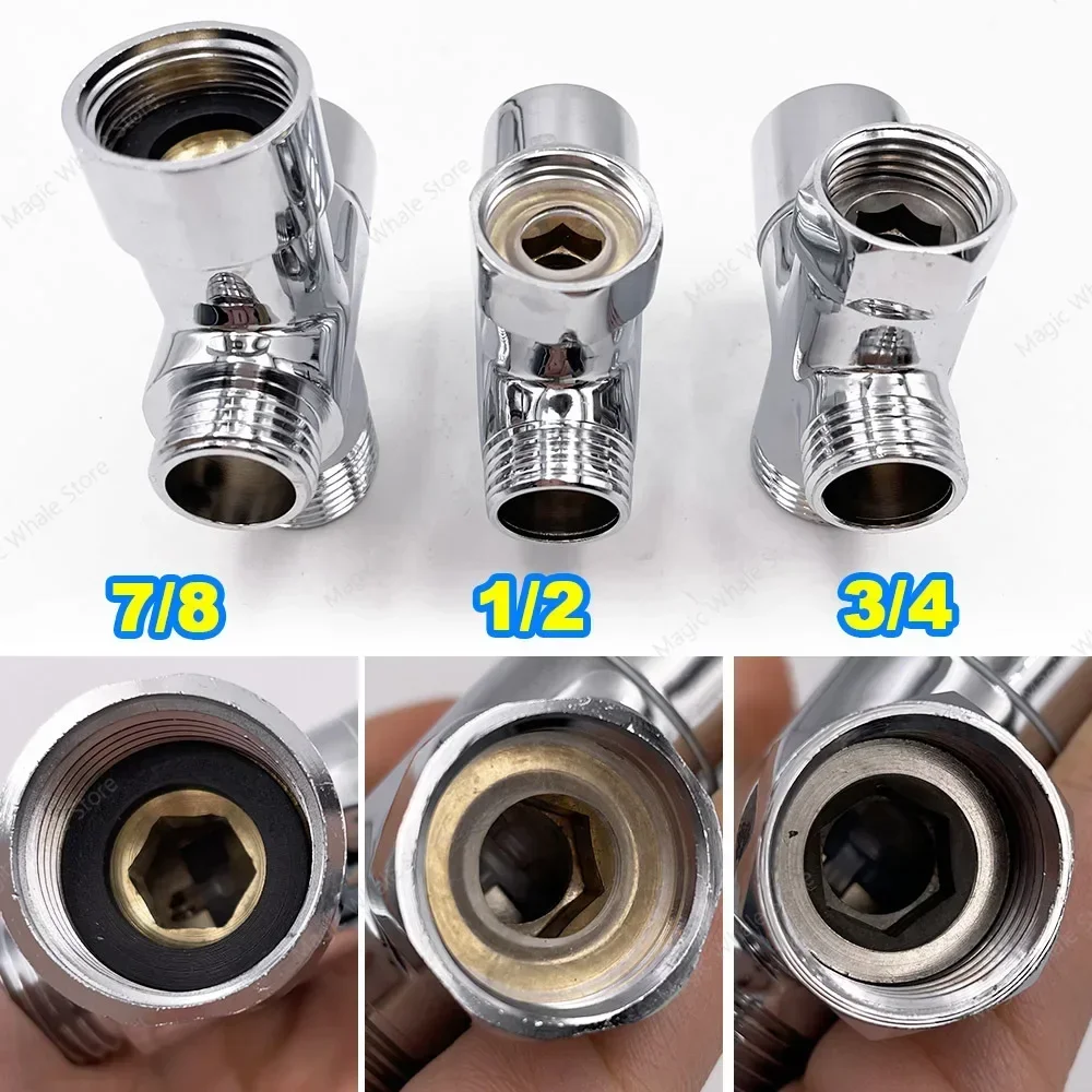 Bidet Chrome T Adapter with Shut-off Valve 3-way 7/8" 1/2" 3/4" for Handheld Toilet Bidet Spray t adapter valve