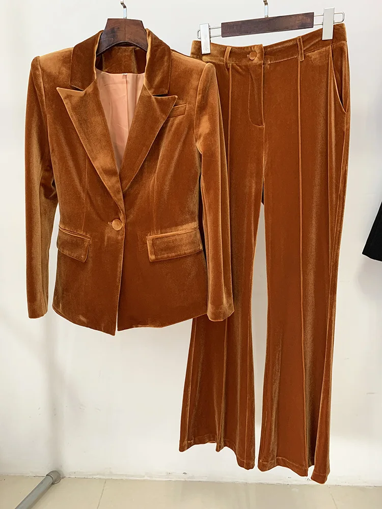 2023 Autumn Winter OL Suits Chic Women's Elegant High Quality Velvet Blazers Jackets + Pants Two Piece Set B675 2023 autumn winter ol suits chic women s elegant high quality velvet blazers jackets pants two piece set b675