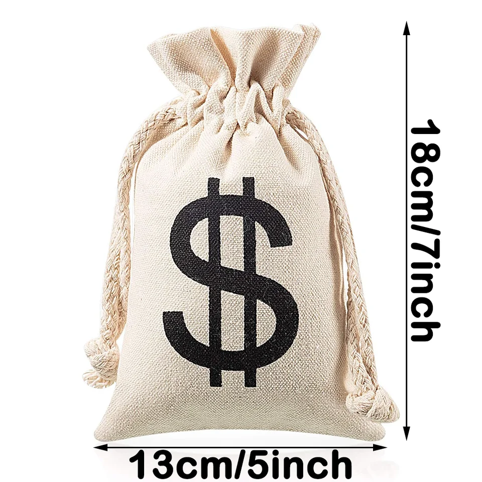 5Pcs Money Bag With Drawstring Closure Dollar Sign Symbol Birthday Party Favors Costume Props Pirate Bank Robber Cowboy_voghion.com
