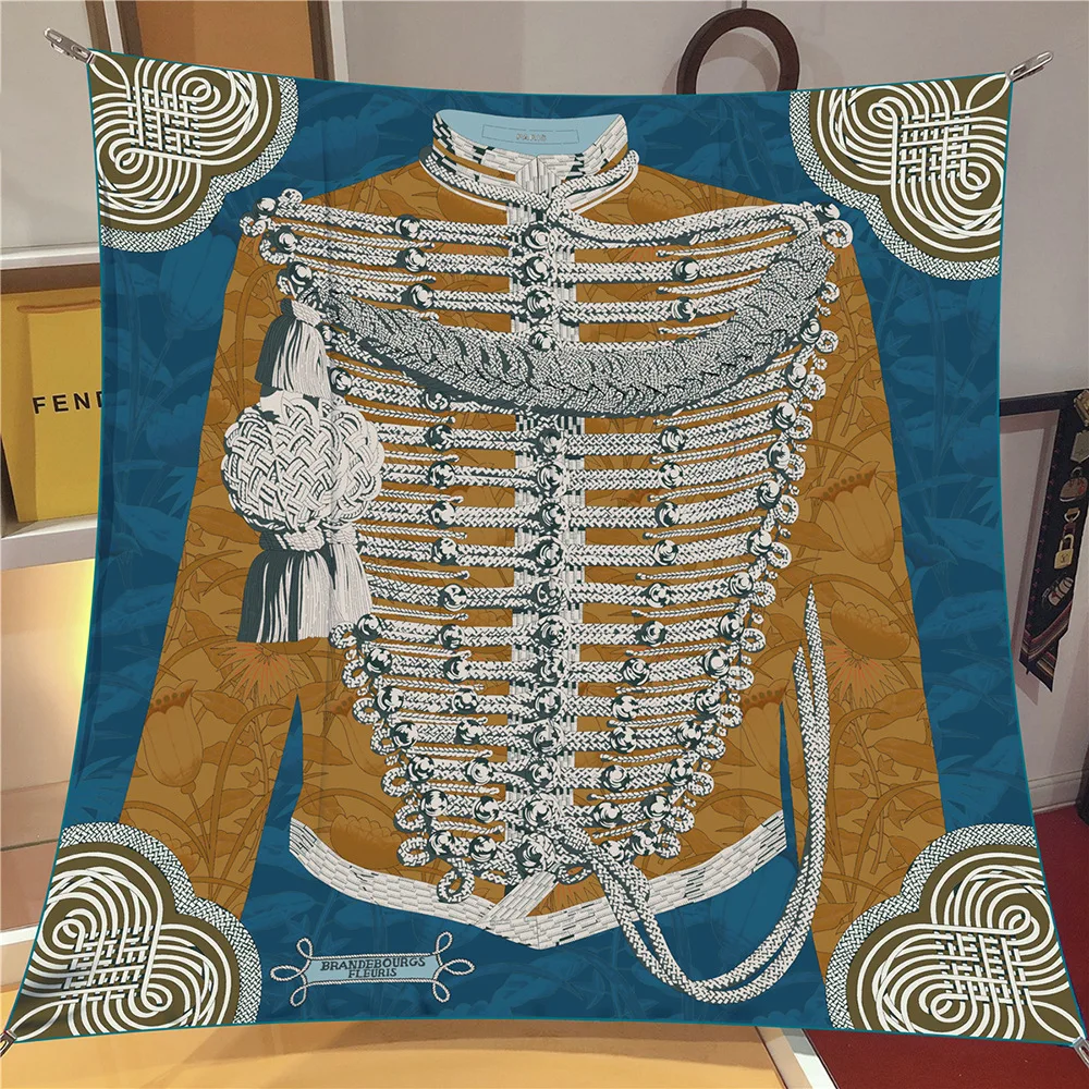 90cm Silk Scarf Women Retro Clothes Print Square Scarf Head Echarpes Silk Foulards Femme Wraps Beach Shawls Bandana Lady Hijabs 5