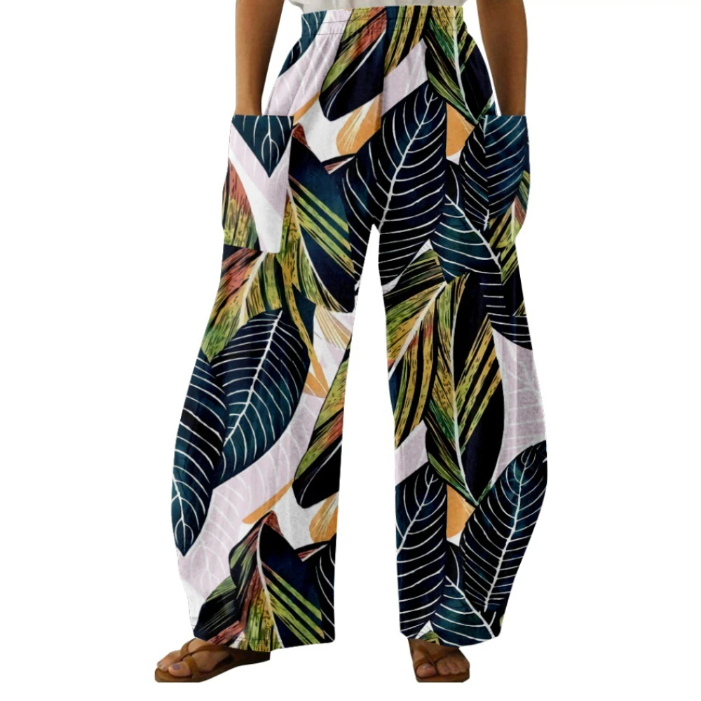 Wide Leg Pants Full Length Florals Flower Graphics Palm Tree Printed Hipster Fashion Summer Streetwear Trousers Women Clothing