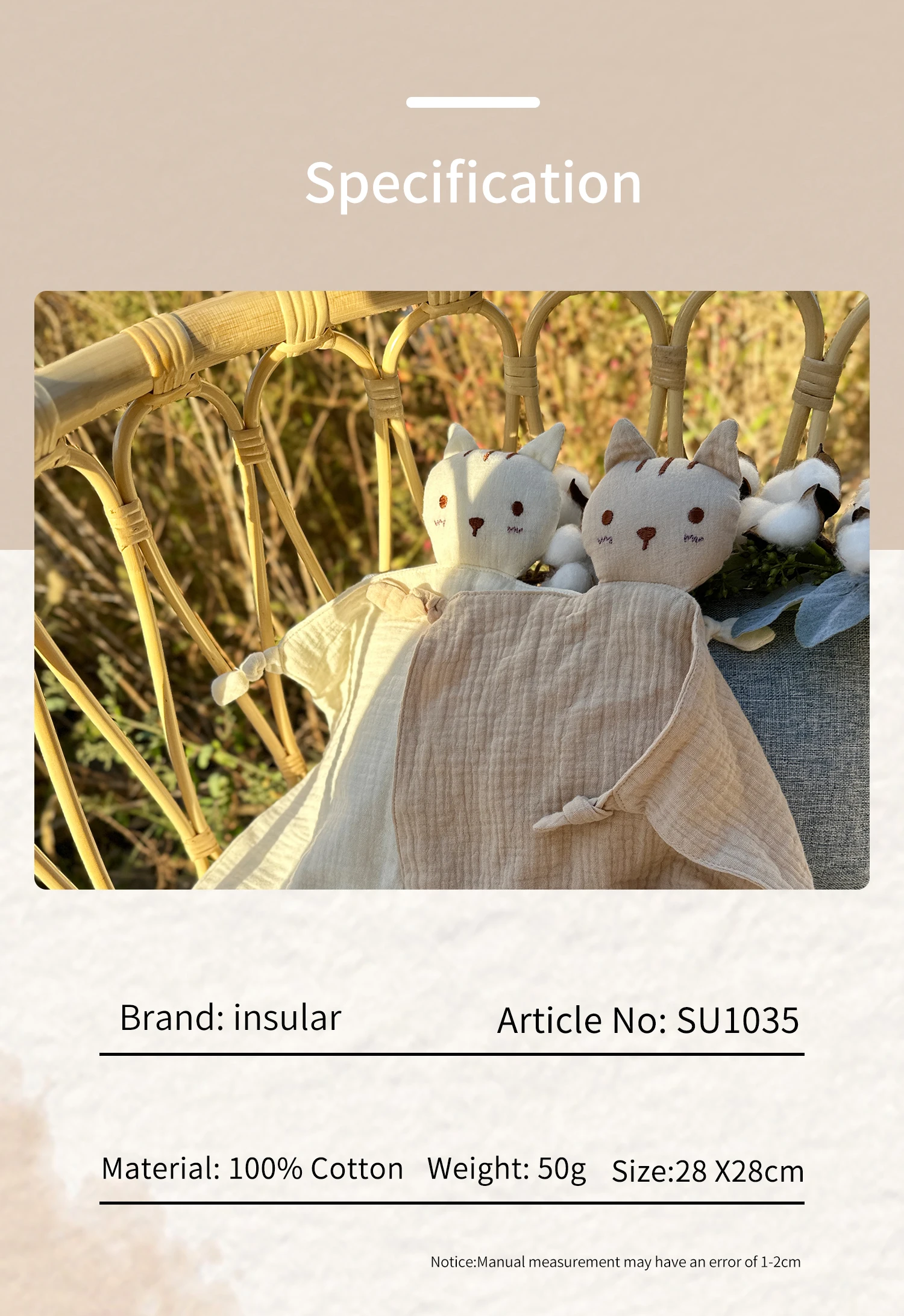 INSULAR Baby Appease Towels Infant Helping-sleep Doll Cat Kids Cotton Handkerchief Newborn Animal Toys Stuffed Comforting Gifts