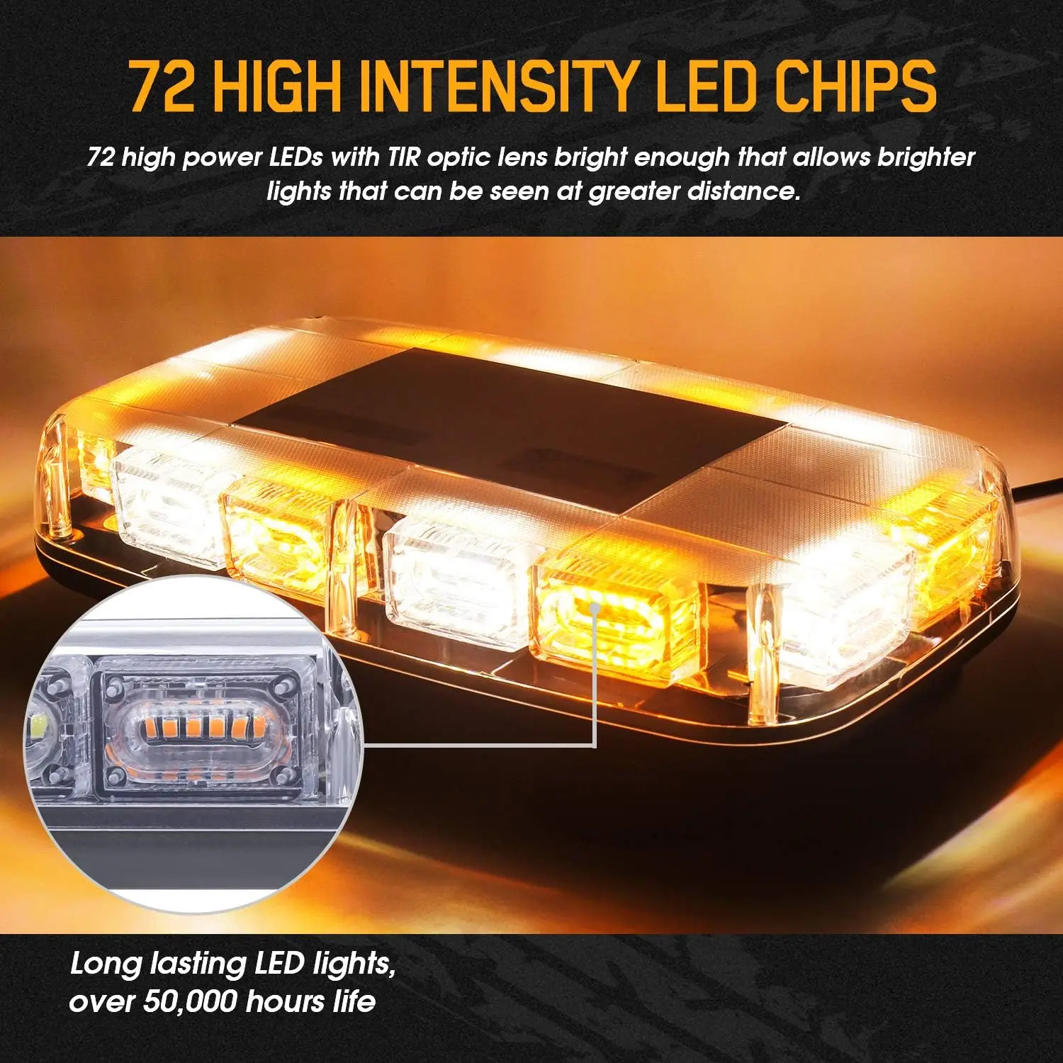 72 הוביל מגדלור תאורת גג אזהרה חירום אור strobe מהבהב 12v 24v מכונית משטרה משאית צהובה ענבר אדום כחול