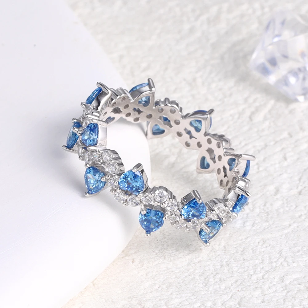 925 Sterling Silver Delicate Blue Heart Love Ring Promise