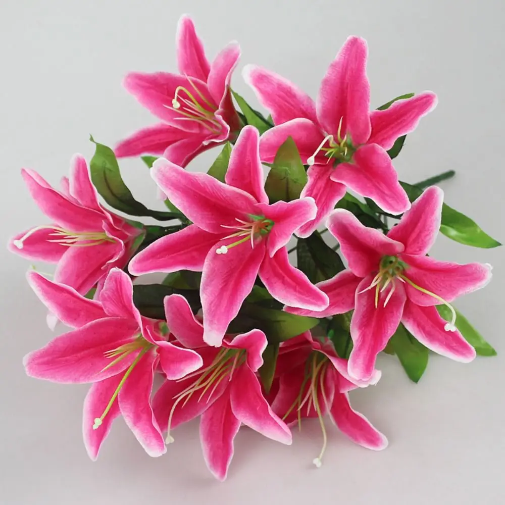 Exquisite 10-Köpfige Künstliche Lilien Mehrfarbige Plastikblumen Realistische Seidenblumen für Hochzeit, Heim und Party Dekoration – Detail 9