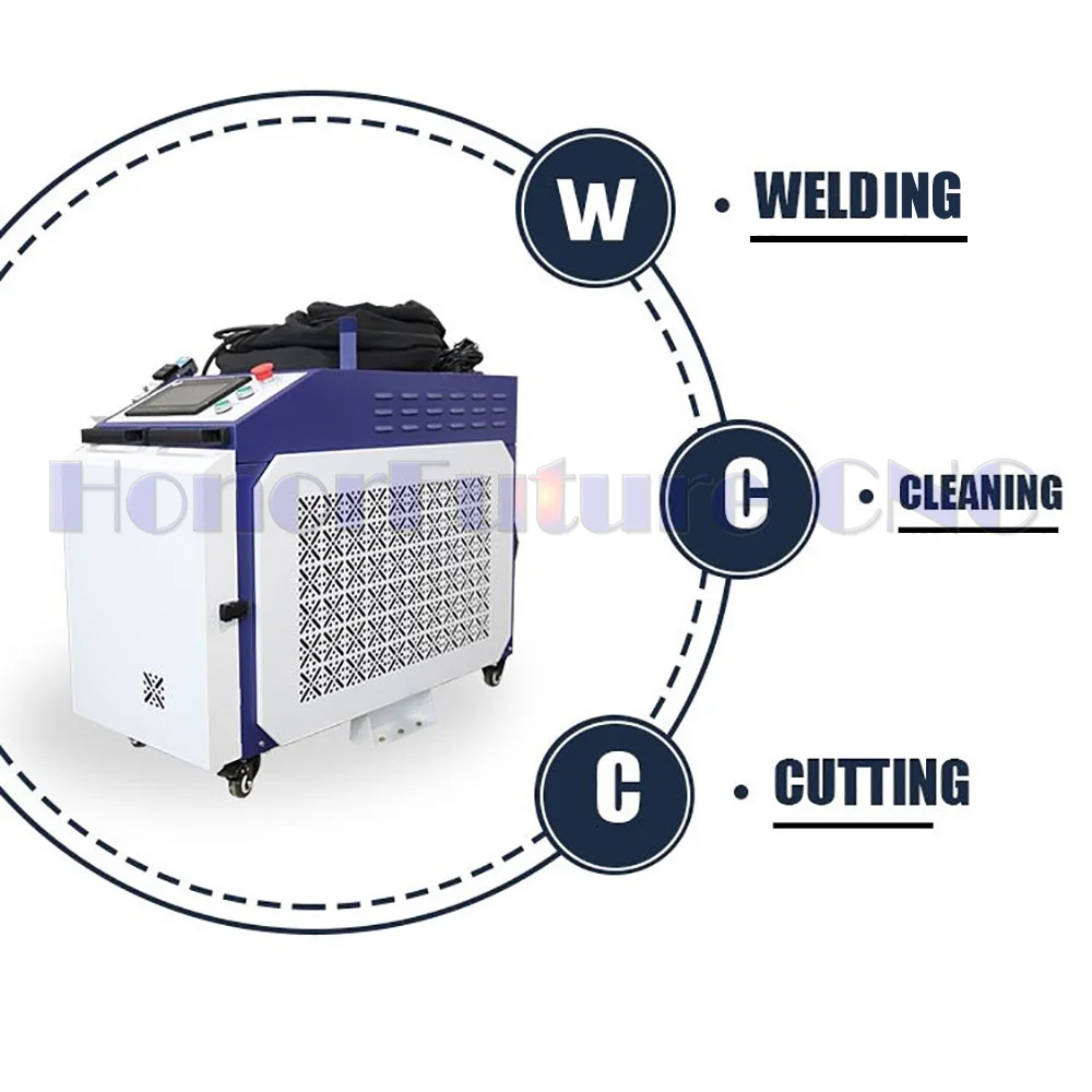 Jinan Honorfuture 1000w 1500W 2000W HandHeld Fiber Laser Cleaning Welding Cutting Machine For Metal With Automatic Wire Feeder