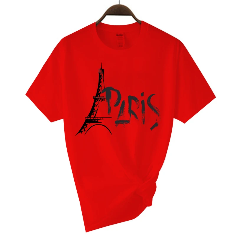 Camiseta de algodón con cuello redondo y Torre Eiffel romántica de París para hombre y mujer, marca unisex, camiseta informal de manga corta diseñada para verano_voghion.com