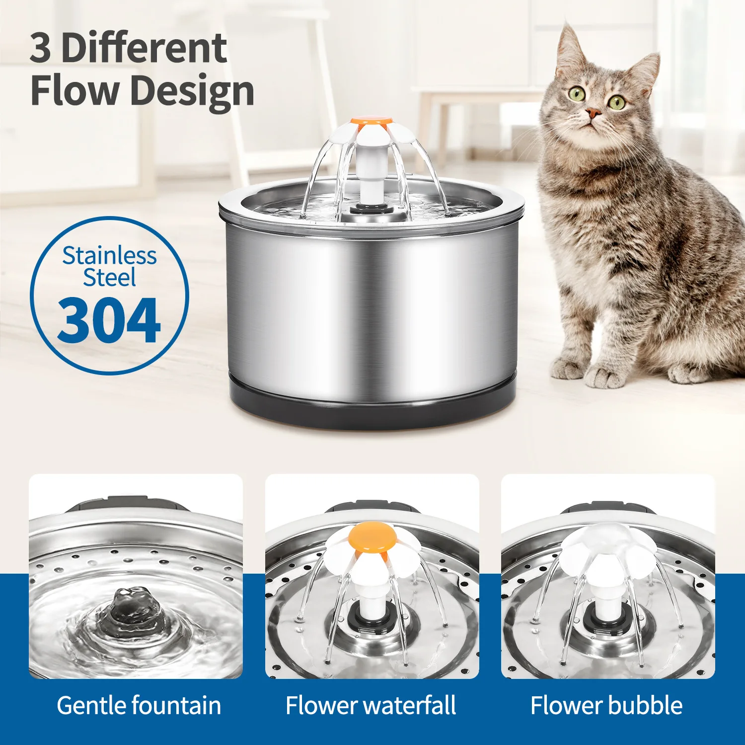 

Stainless Steel Cat Water Feeders Fountain 2.5L USB Pet Dog Drinking Bowl Automatic Dispenser Super Quiet Drinker Feeder Filter