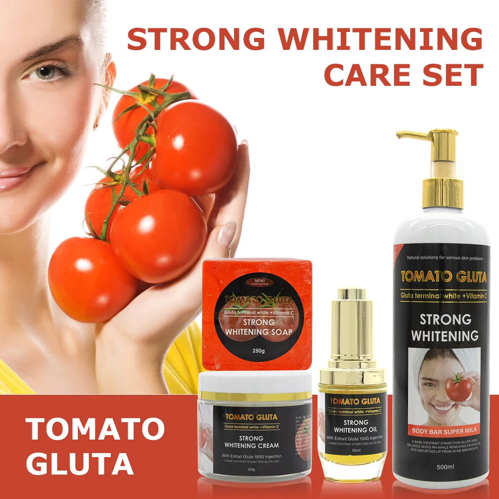 Gluta Master Tomato Essence Female Skin Care Set Cleansing Whitening Moisturizing Promote Skin Tone Even Bright with Lycopene powerful skin whitening face cleanser with kojic acid for clear and bright skin