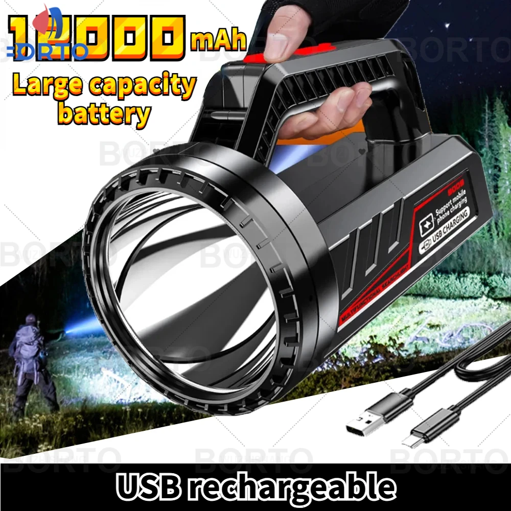 

Super Bright LED Searchlight 12000mAh Long Range Torch USB Rechargeable Work Light P90 Waterproof Floodlight Powerful Flashlight