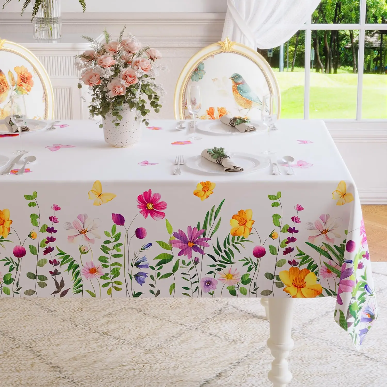 Spring Waterproof Floral Pattern Tablecloth  Kitchen Dining Table Decor Washable Table Cover Outdoor Picnic Party Wedding Decor 6