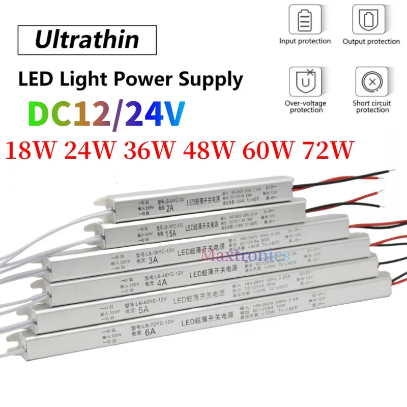 Description Picture 2 of itemDC12/24V Ultra Thin LED Driver Power Supply 18/24/36/48/60/72W Lighting Transformers ACToDC for LED Strip Lamp Advertising Board
